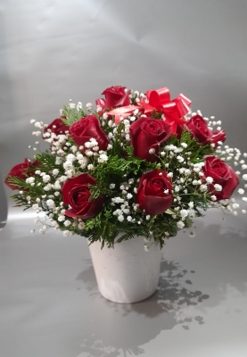 Kalpten Gelen Sevgi: Seramikte Kırmızı Gül Aranjmanı